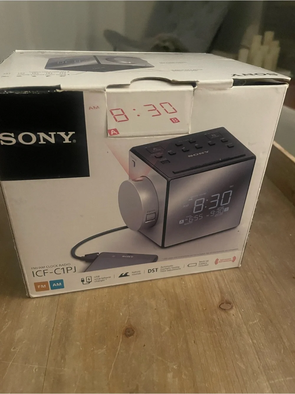 Sony Black ICF-C1PJ and Silver Cube Digital Clock Radio projector nature sounds
